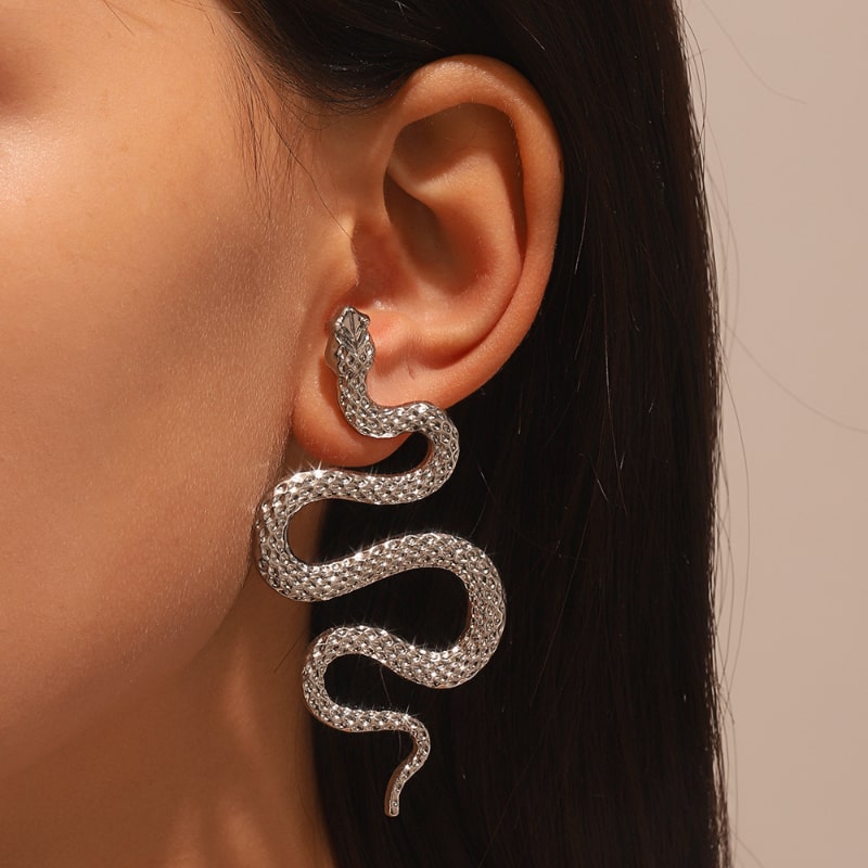Boucles d'oreilles Créoles Serpent et Chaîne AÉLYS en Argent 925/1000 Boucles d'oreilles Créoles Serpent et Chaîne AÉLYS en Argent 925/1000
