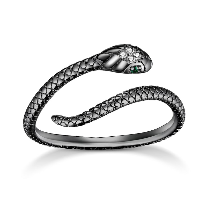 Bague Serpent Fantaisie Ajustable Noire 