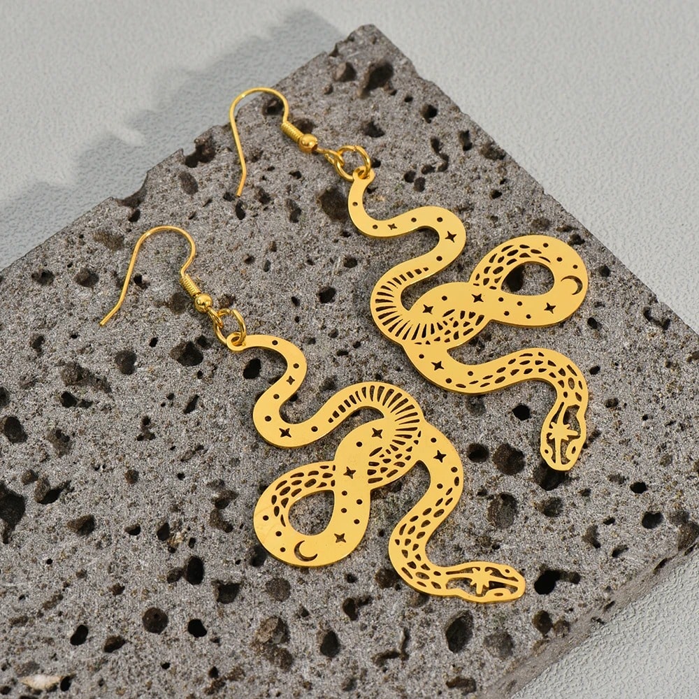 Boucles d'Oreilles Pendantes Serpent Style Bohème Doré