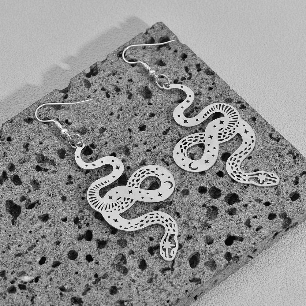 Boucles d'Oreilles Pendantes Serpent Style Bohème Argenté
