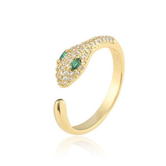 Bague Serpent dorée et fine avec yeux verts femme