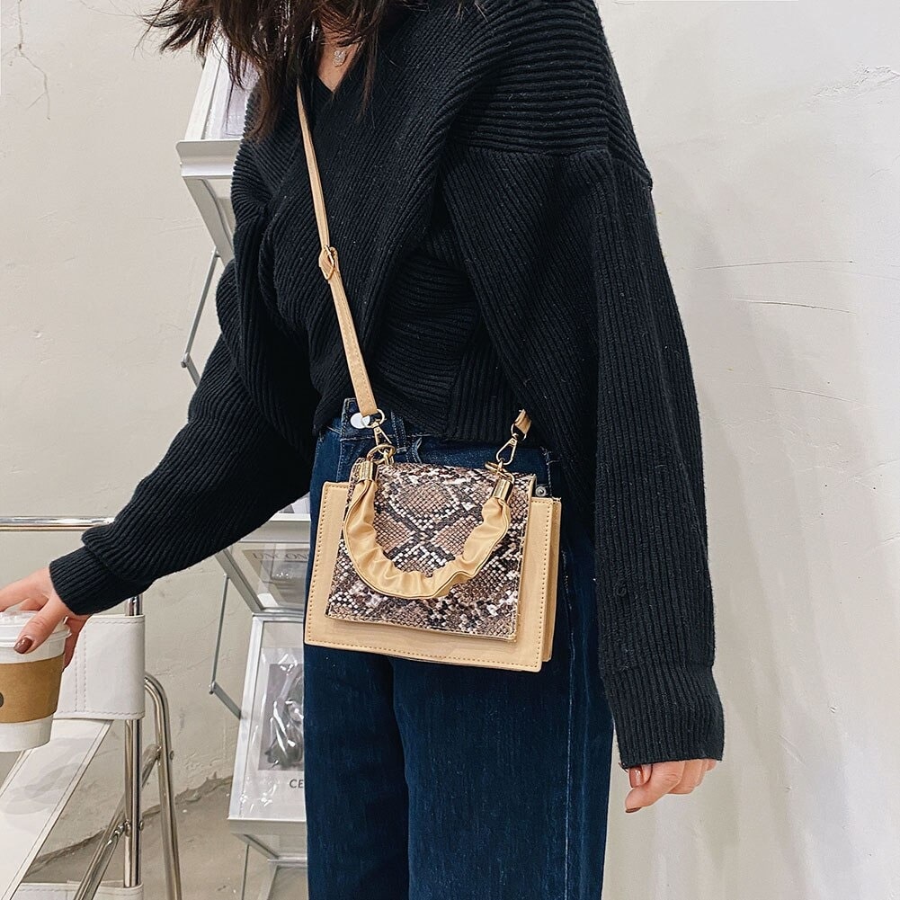 Sac Serpent Carré Beige