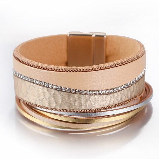 Bracelet Serpent Cuir Fantaisie Beige