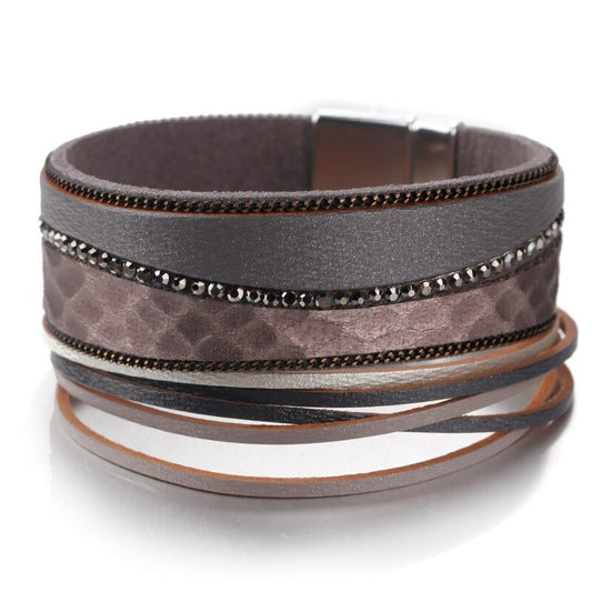 Bracelet Serpent Cuir Fantaisie Gris