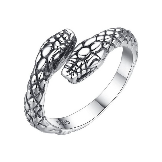 Bague Serpent Double Tête Acier 