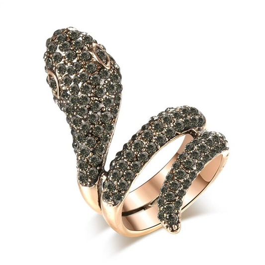Bague Serpent Diamant Noir Dorée