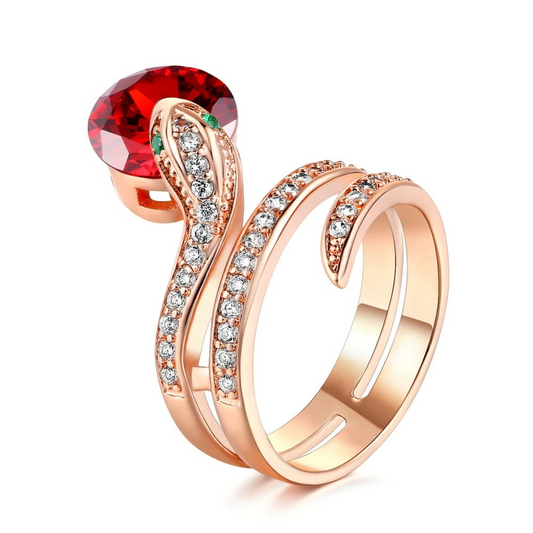 Bague Serpent Or Rose Diamant Rouge