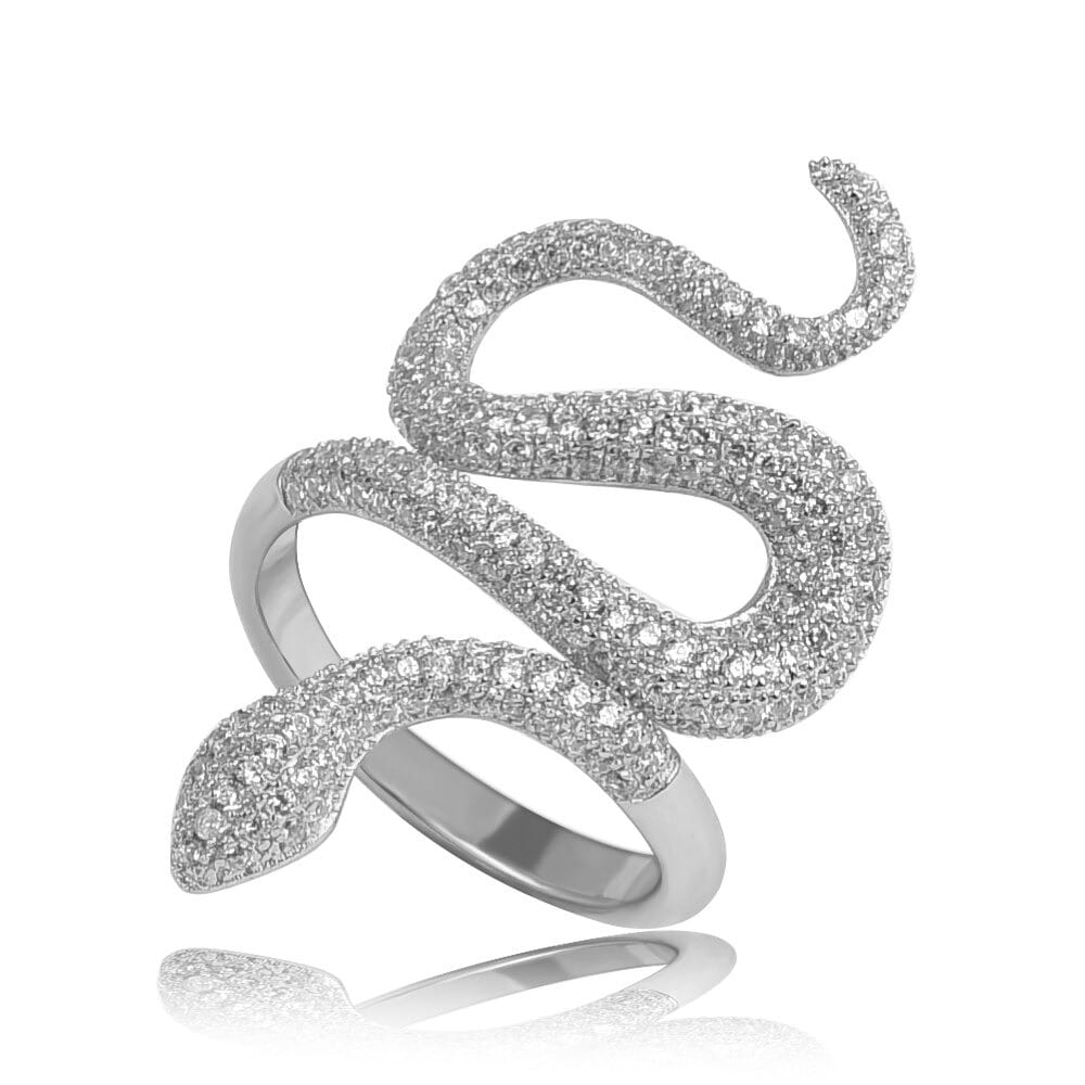 Bague Serpent En Métal Argenté Et Strass - Taille 51 - Occasion Très Bon État