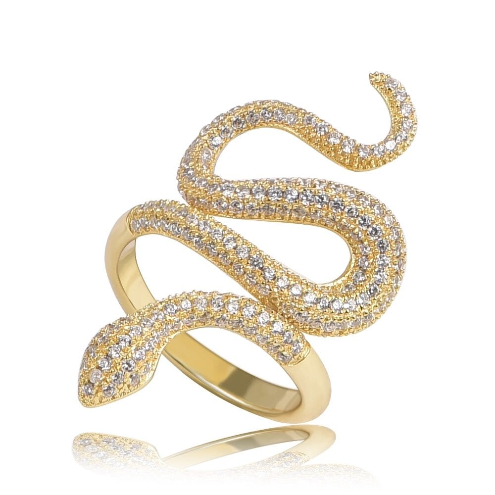Bague Serpent Femme/enfant Plaqué Or 18K - Yeux Diamant Cz, Taille 58, Neuve