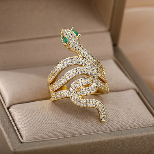 Bague Serpent enroulé dorée diamant femme