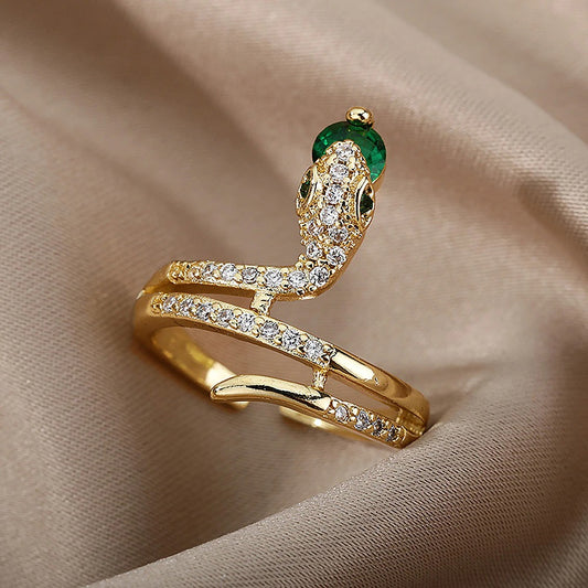 Bague Serpent dorée avec cristal en acier inoxydable