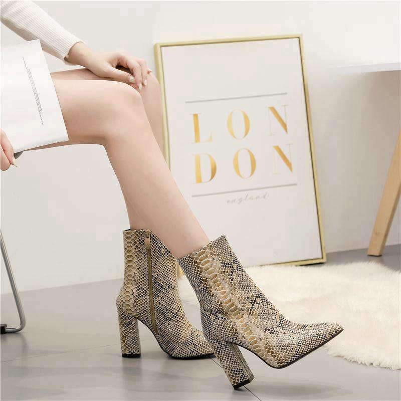 Bottines Talons Bottines Serpent Beige Bottines Effet Peau De