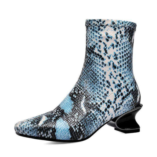 Bottines Effet Serpent Bleu
