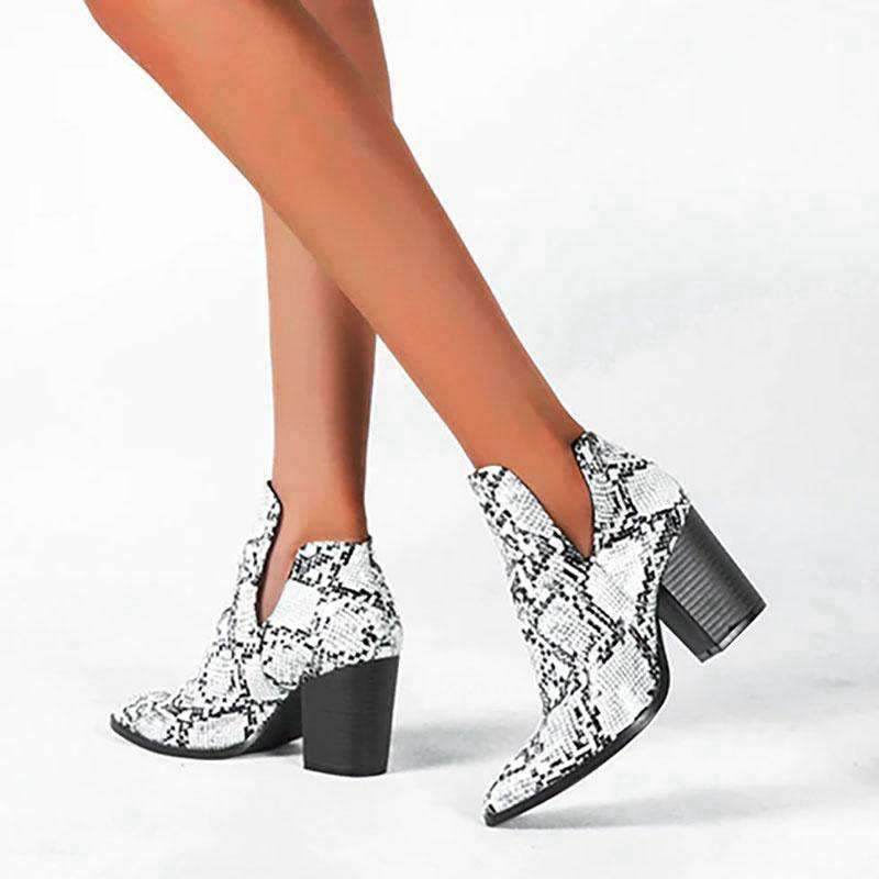 Bottines Effet Serpent blanc femme