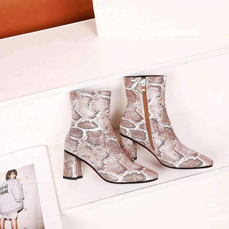 Bottines effet Serpent Marron