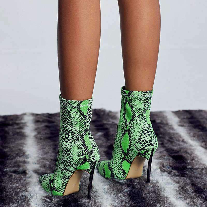 Bottines Imprimé Serpent Vert femme