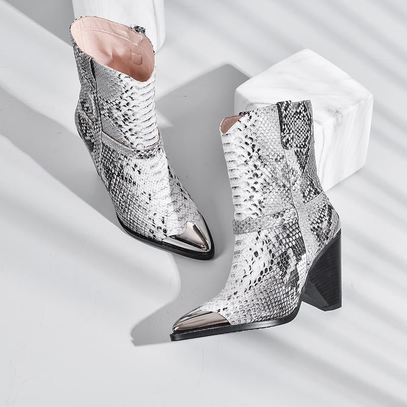 Bottines Serpent Cuir gris