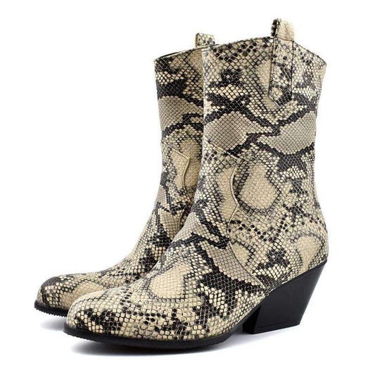Bottines Serpent Beige Style Santiag 
