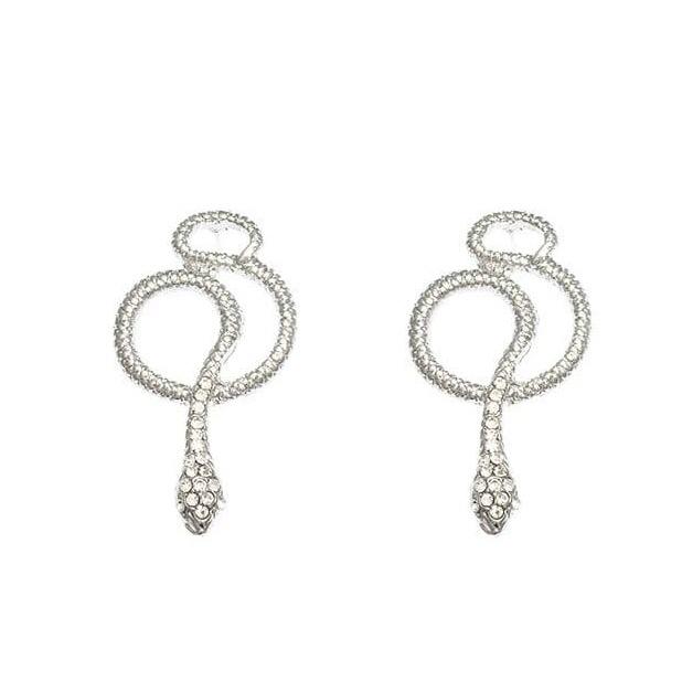 Boucles d'Oreilles Serpent Diamant Argenté