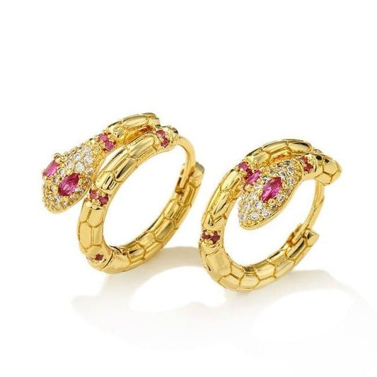 Boucles d'Oreilles Serpent Or Diamant Rose