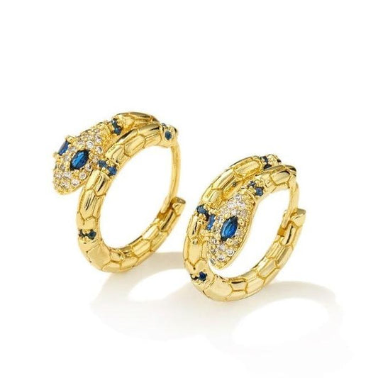 Boucles d'Oreilles Serpent Or Diamant Bleu