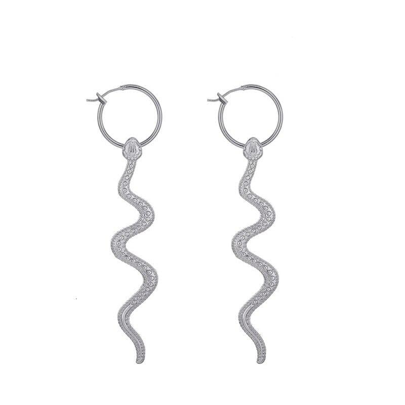 Boucles d'Oreilles Serpent Pendantes Argent