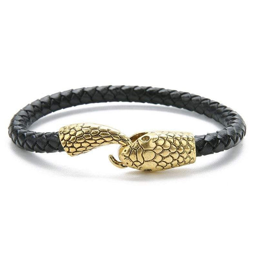 Bracelet Cuir Serpent Doré