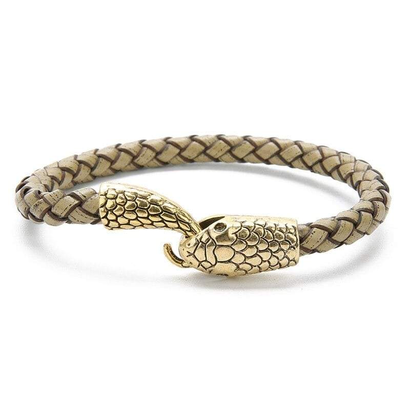 Bracelet en Cuir Serpent Doré