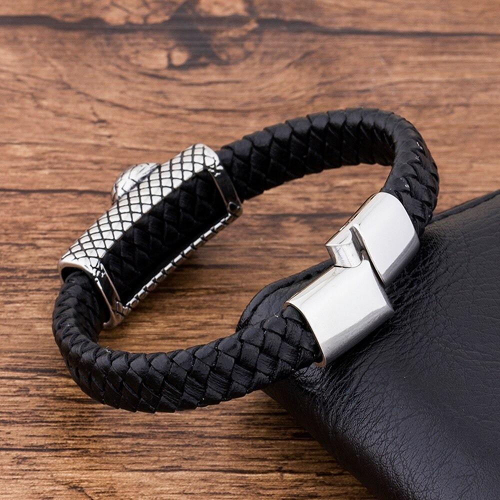 Bracelet Serpent Homme Antique Cuir Tressé