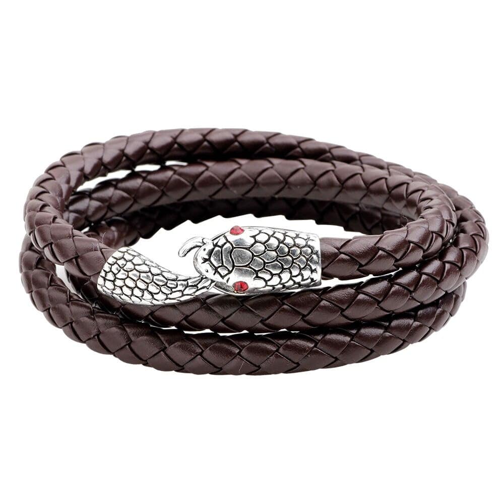Bracelet Serpent Enroulé Cuir Marron