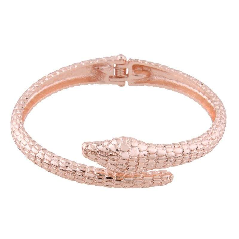 Bracelet Femme Jonc Serpent à Strass Acier Inoxydable Doré pas cher 