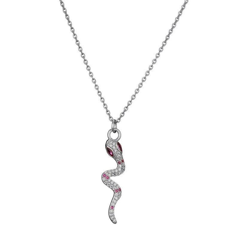 Collier Serpent Argent Diamant Rose