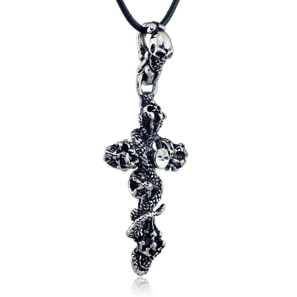 Collier Serpent Croix Tête de Mort